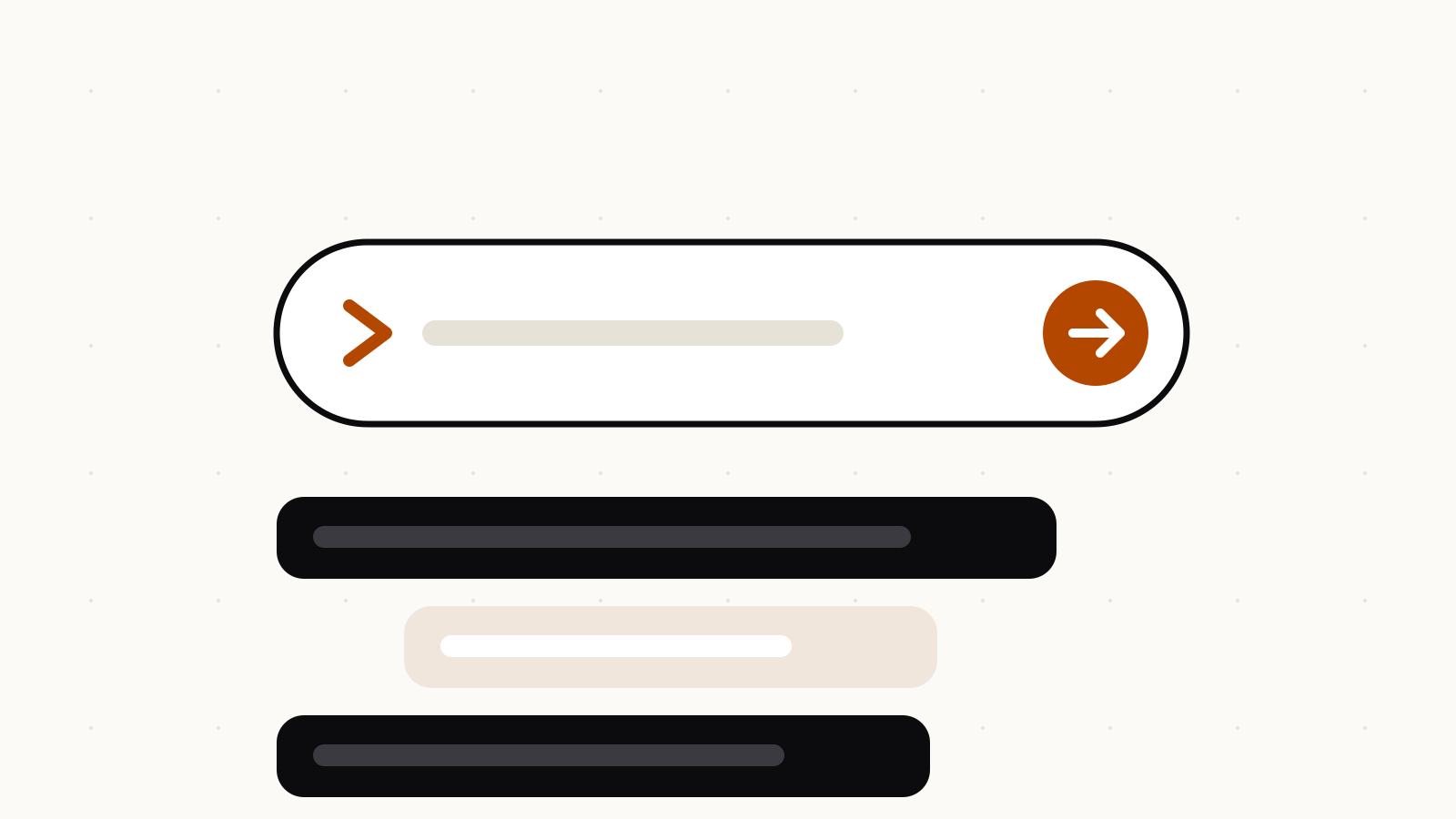 A prompt bar with an orange send button above a stack of chat message bubbles