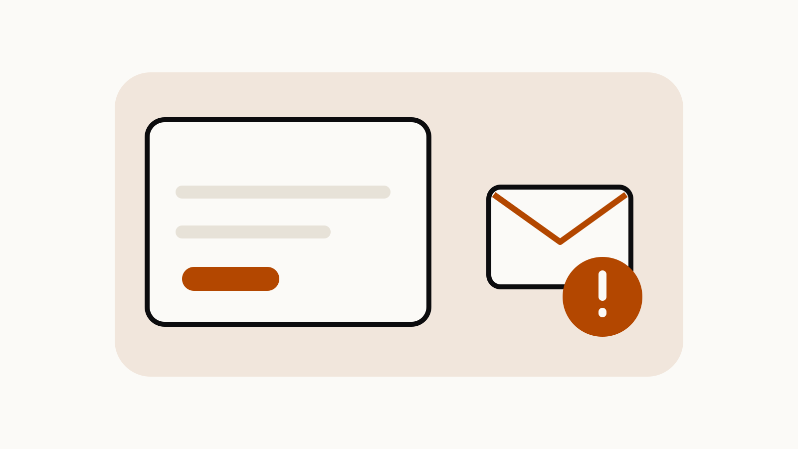 Email envelope with an alert beside a login window