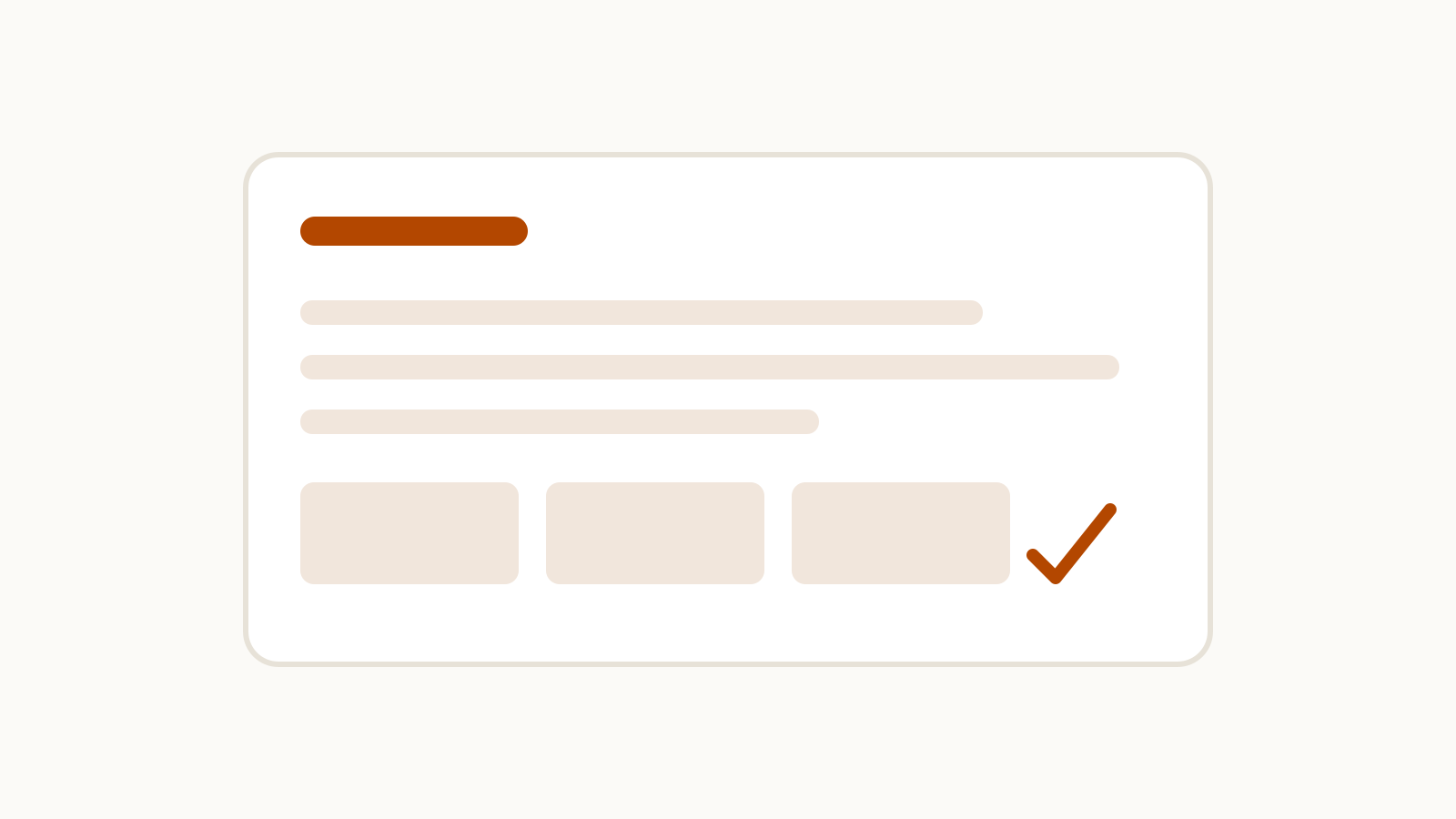 A prompt card with instruction lines, three example cards and an orange check mark.
