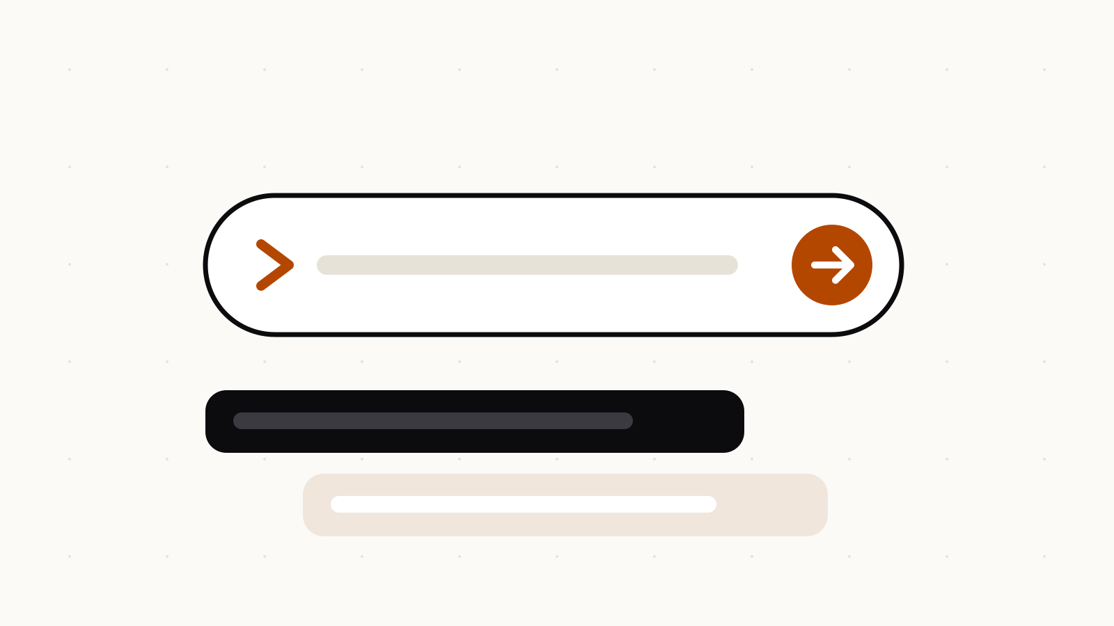 Illustration of a chat input field with an arrow button and a dark and a light reply bubble