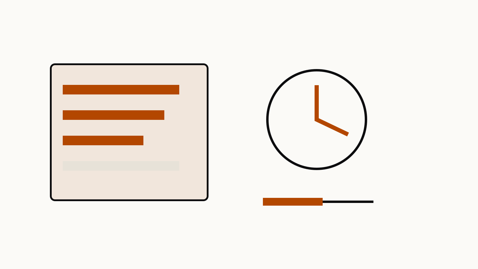 A conversation panel beside a clock and a separate length bar.
