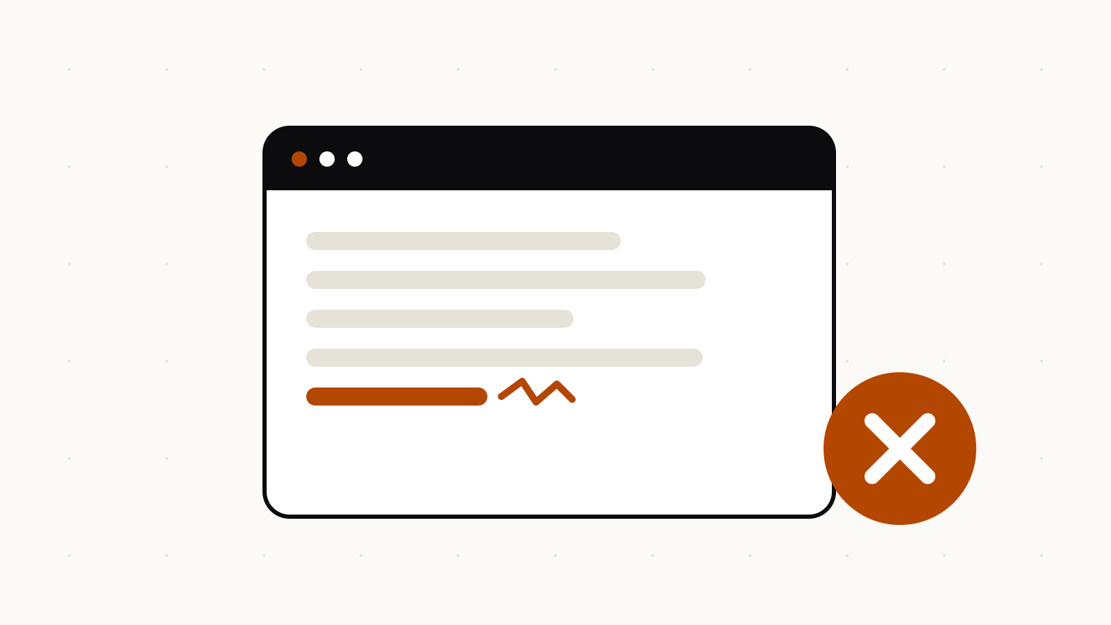 Illustration of a chat window whose reply breaks off partway, with an error mark beside it