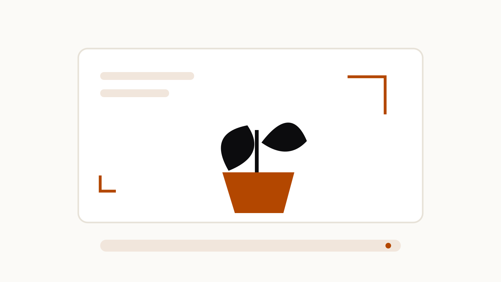 An illustrated plant in an orange pot within a framed picture, beside blank layout bars
