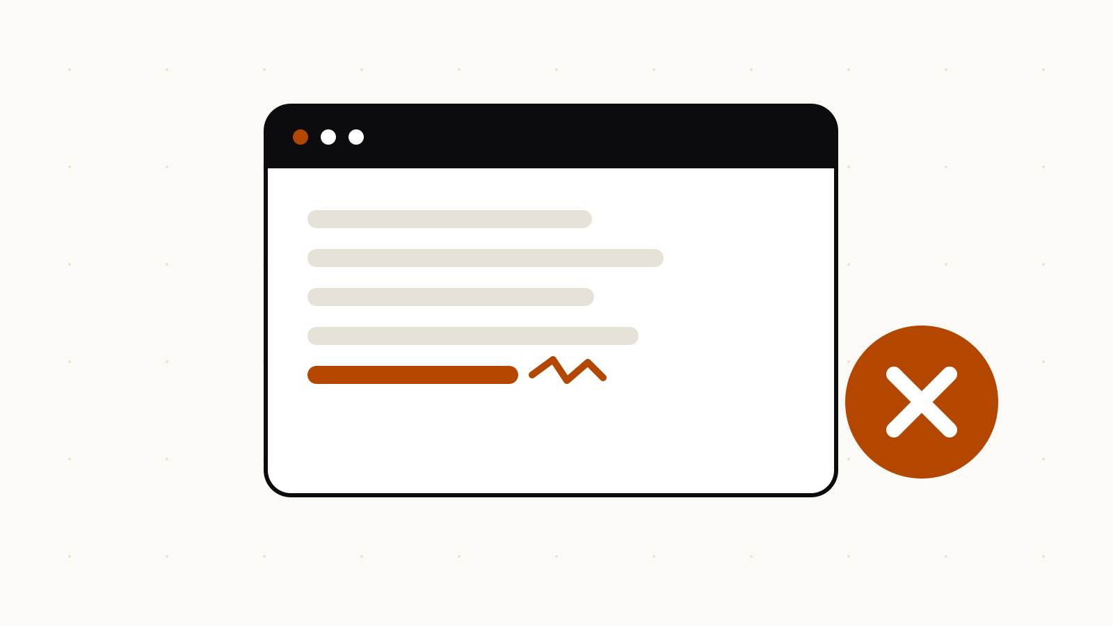 Illustration of a prompt window with an orange line that dips and a round error mark
