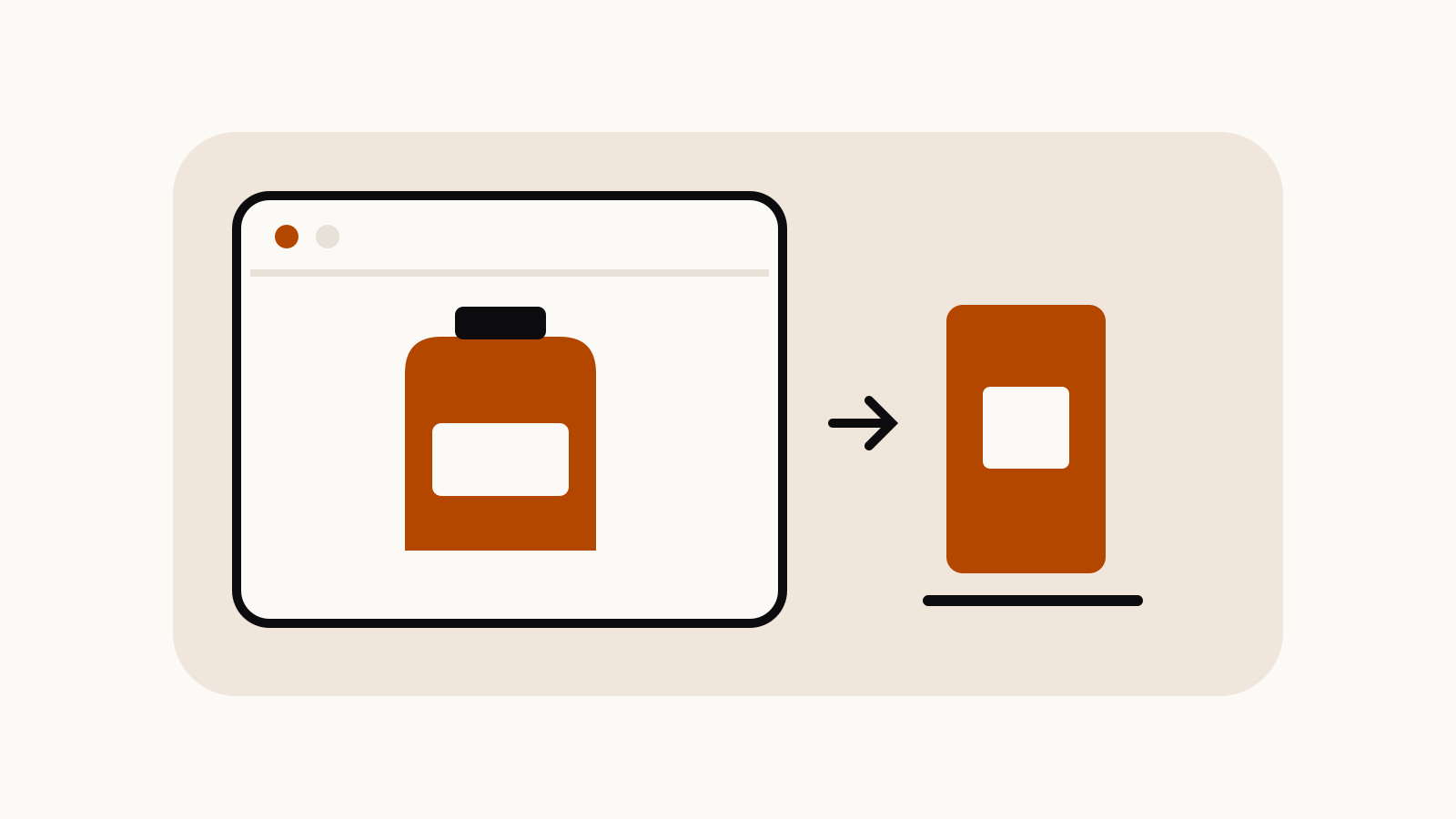 Product bottle concept in an image window beside a packaging mockup