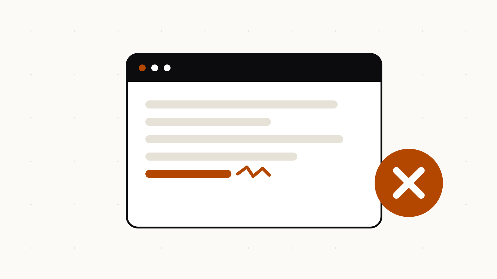 Illustration of a chat window with a broken line of text and a round error mark